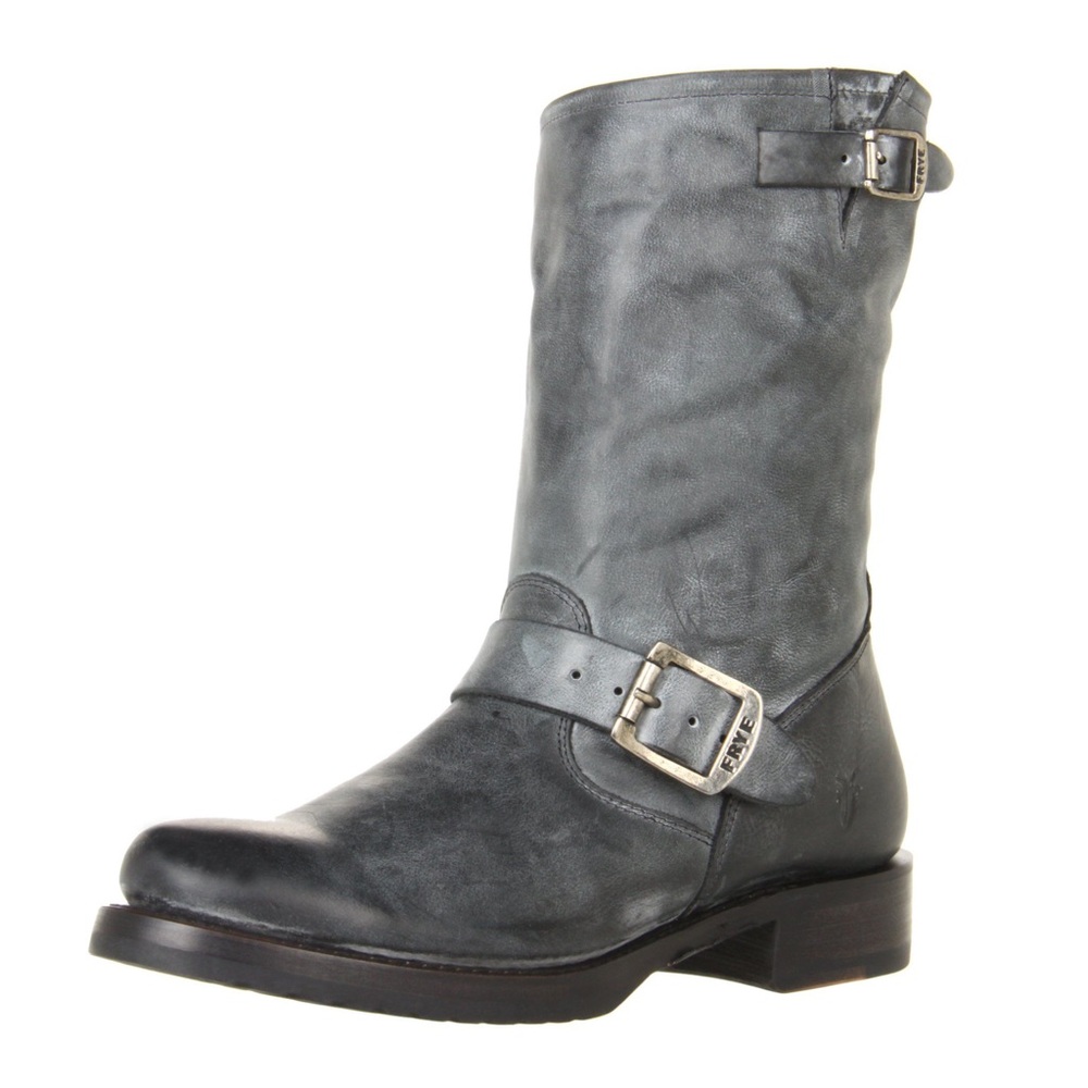 Frye Veronica Short Burnished Antique Gray Slouch Engineer Moto Boots - Picture 2 of 16